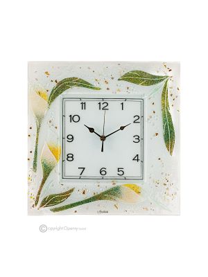 CALLA Reloj de pared, en vidrio transparente con gotas, diseño en relieve, hecho a mano