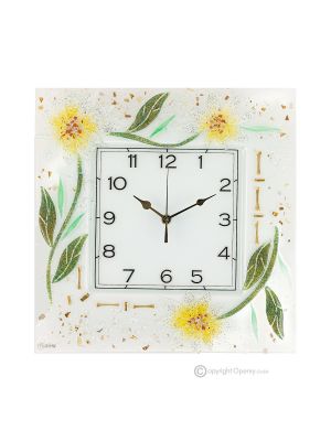 GERBERA Reloj de pared, en vidrio transparente con gotas, diseño en relieve, hecho a mano