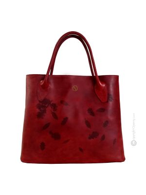 FOGLIE Bolso shopper de mujer elaborado artesanalmente en piel auténtica con hojas grabadas