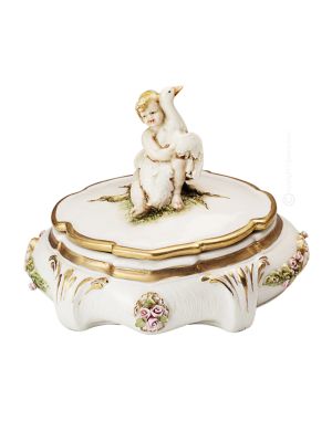 JOYERO CON CHERUB Caja de Porcelana Capodimonte Ataúd Hecho a Mano Made in Italy