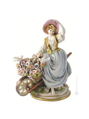 NIÑA CON RUEDA Figura figura de porcelana Capodimonte hecha a mano Made in Italy