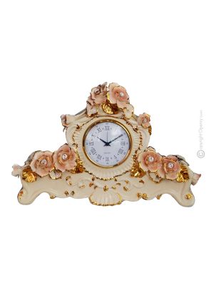 RELOJ DE MESA Cerámica artística estilo barroco con detalle en oro de 24k Made in Italy