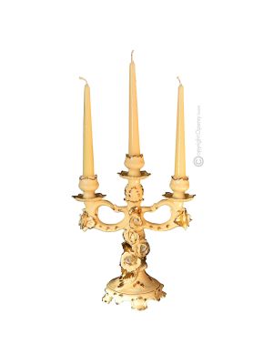 PORTAVELAS Candelabro artístico de cerámica Portavelas estilo barroco Detalles en color oro de 24k Hecho en Italia Cristales Swarovski