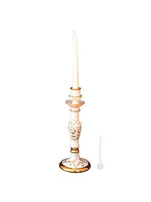 PORTAVELAS Candelabro artístico de cerámica estilo barroco con detalles en color oro de 24k Made in Italy