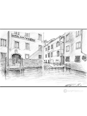 CA DOLCE - VENECIA Dibujo a lápiz sobre cartón moderno Made in Italy 