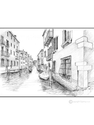 CA DOLCE - VENECIA Dibujo a lápiz sobre cartón moderno Made in Italy 