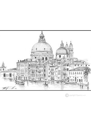 GRAN CANAL - VENECIA Dibujo a lápiz sobre cartón moderno Made in Italy 