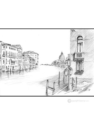 GRAN CANAL - VENECIA Dibujo a lápiz sobre cartón moderno Made in Italy 