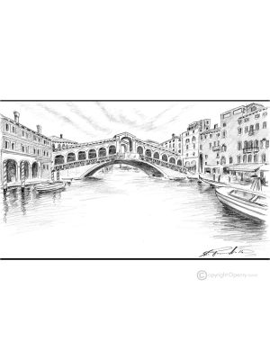 GRAN CANAL - VENECIA Dibujo a lápiz sobre cartón moderno Made in Italy 