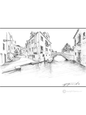 CANNAREGIO - VENECIA Dibujo a lápiz sobre cartón moderno Made in Italy 