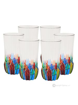 ADAGIO Juego de 6 auténticos vasos de bebida modernos pintados a mano en vidrio de calidad superior.