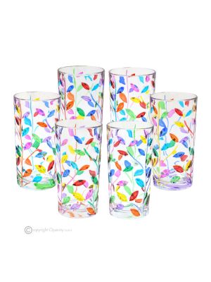 LAURUS Juego de 6 auténticos vasos de bebida modernos pintados a mano en cristal de calidad superior.