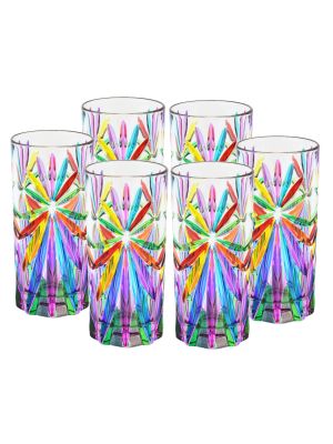 OASIS Juego de 6 auténticos vasos de bebida modernos pintados a mano en vidrio de calidad superior.