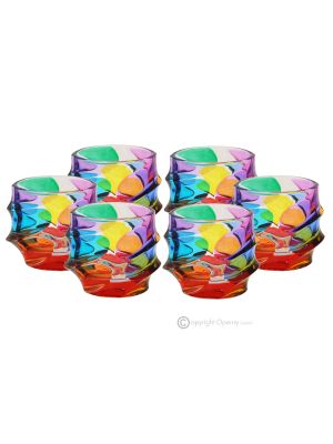 CALYPSO Juego de 6 vasos de cristal pintados a mano con un auténtico diseño moderno.