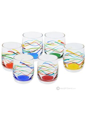 LOTO Set de 6 auténticos vasos modernos pintados a mano en cristal de calidad superior.