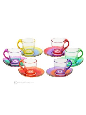 HAPPY Juego de 6 tazas de café espresso con platillo de cristal con sonido superior pintado a mano