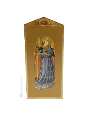 Ícono religioso MUSIC ANGEL de madera decorado con pan de oro, estampado músico Beato Angelico