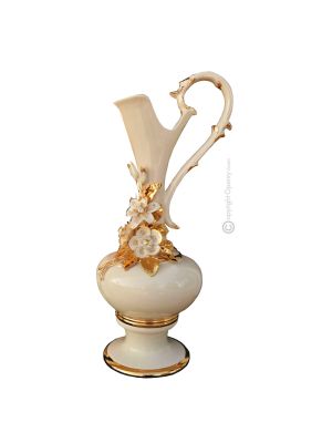 AMPHORA Jarrón artístico de cerámica estilo barroco con detalle en oro de 24k Made in Italy