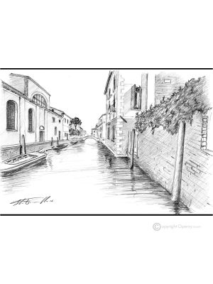 FONDAMENTA S. CATERINA - VENECIA Dibujo a lápiz sobre cartón moderno Made in Italy 