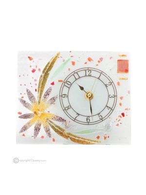 ASTER - Reloj de sobremesa de cristal transparente con pan de oro de 24k, diseño floral, hecho a mano