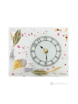 AZALEA - Reloj de sobremesa de cristal transparente con pan de oro de 24k, diseño floral, hecho a mano