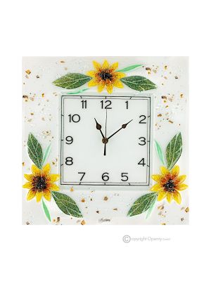 Reloj de pared GIRASOL, en vidrio transparente con gotas, diseño en relieve, hecho a mano