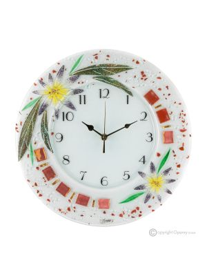 ASTER Reloj de pared, vidrio artístico decorado en relieve floral, hecho a mano