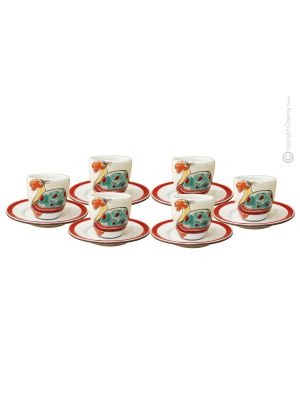 TURTLE CUPS juego de 6 tazas de espresso de cerámica hechas a mano con platillos, auténtica Sicilia Made in Italy