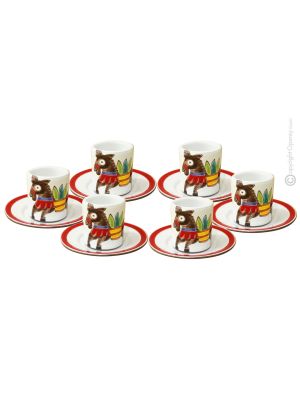 DONKEY CUPS juego de 6 tazas de espresso de cerámica hechas a mano con platillos, auténtica Sicilia Made in Italy