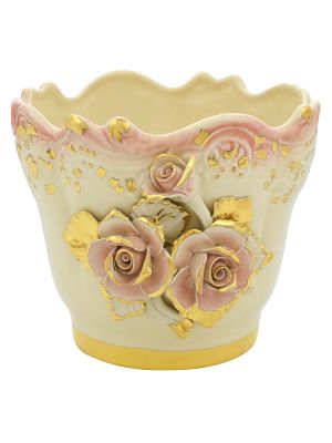 SOPORTE PARA MACETERO DE ROSAS 2 Portaplantas de cerámica Creaciones artísticas Pan de oro de 24k Hecho en Italia