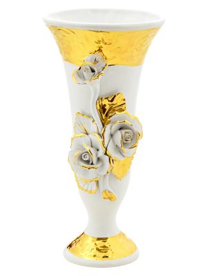 JARRÓN COPA DE ROSAS Jarrón de Cerámica Creaciones Artísticas Estilo Barroco Oro 24k Hecho en Italia