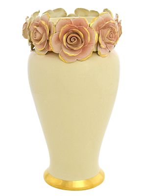 GIOIA ROSE VASE Jarrón de Cerámica Creaciones Artísticas Estilo Barroco Oro 24k Hecho en Italia