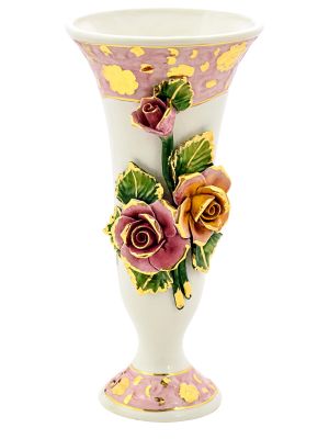 JARRÓN COPA DE ROSAS Jarrón de Cerámica Creaciones Artísticas Estilo Barroco Oro 24k Hecho en Italia