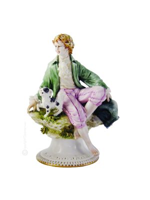 GALANTE CON ENCAJE Estatua Figura Capodimonte Porcelana Hecha a mano Made in Italy