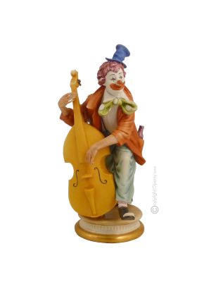 PAYASO CON CONTRABAJO Estatua Estatua Capodimonte Porcelana Hecha a mano Made in Italy